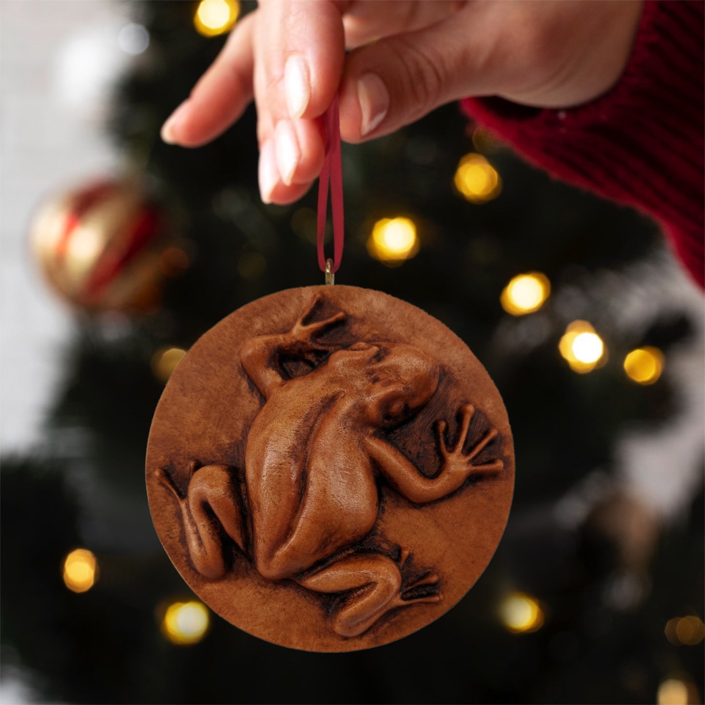 Frog Carved Wood Ornament