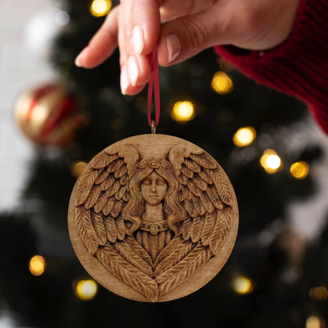 Angel Carved Wood Ornament