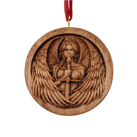 Angel Warrior Carved Wood Ornament