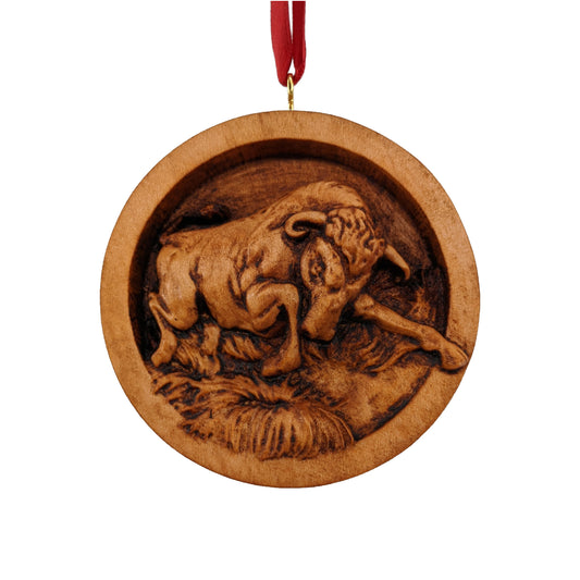 Bull Carved Wood Ornament