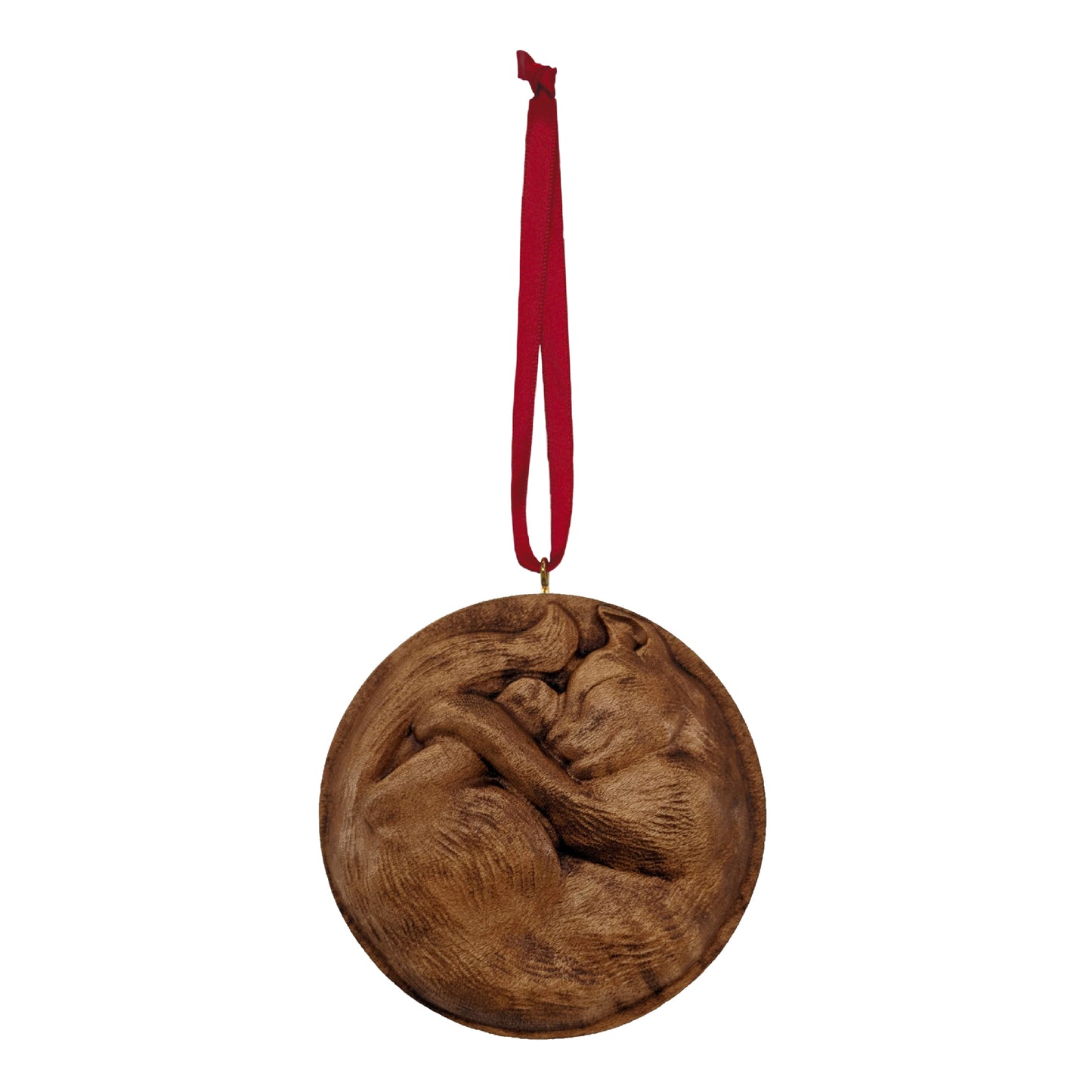 Cat Curled Up Carved Wood Ornament