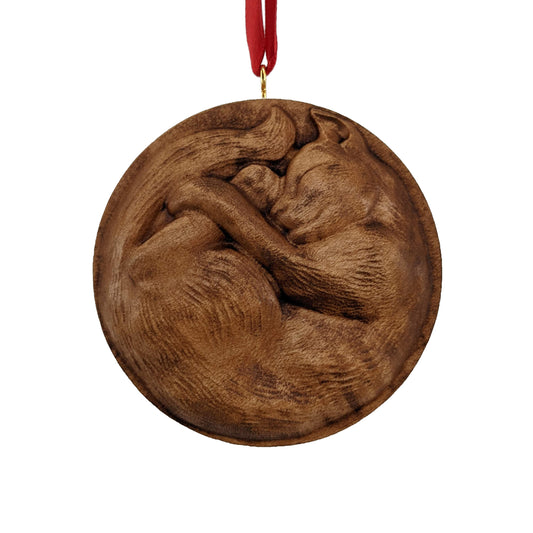 Cat Curled Up Carved Wood Ornament