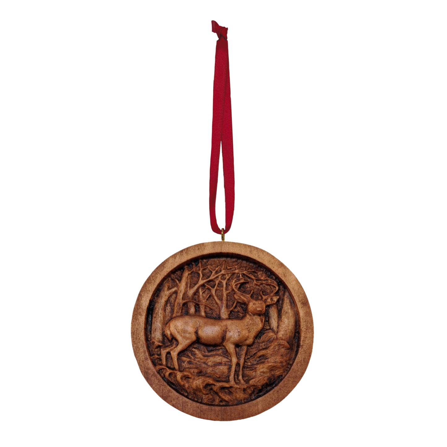 Deer Carved Wood Ornament