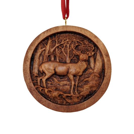 Deer Carved Wood Ornament
