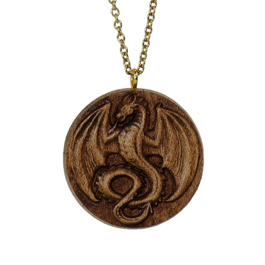 Dragon Wood Carved Pendant Necklace