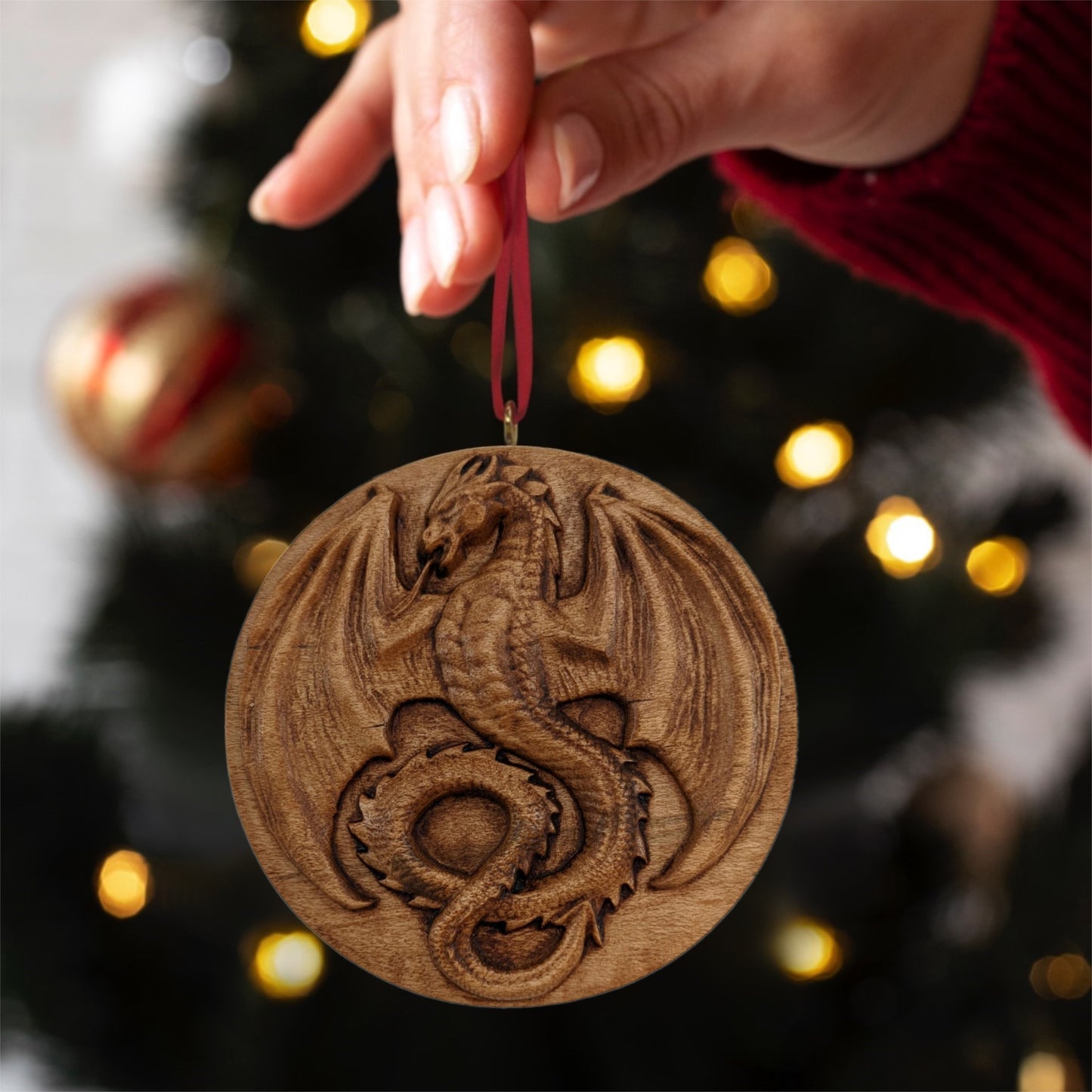 Dragon Carved Wood Ornament