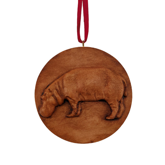 Hippo Carved Wood Ornament