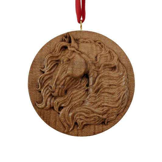 Horse Carved Wood Ornament