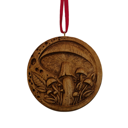Mushroom Carved Wood Ornament