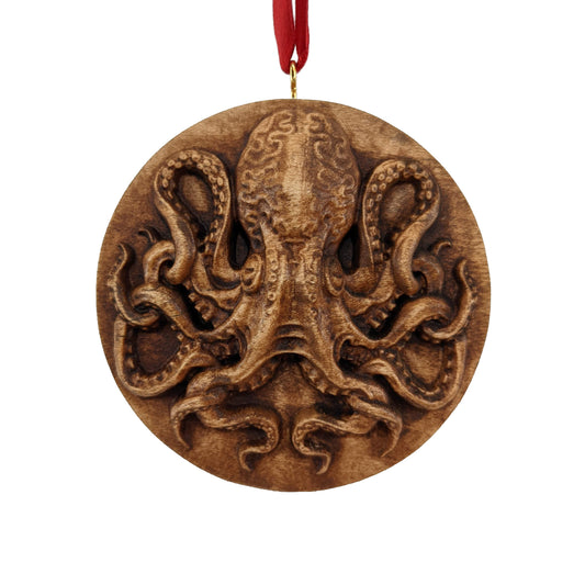 Octopus Carved Wood Ornament