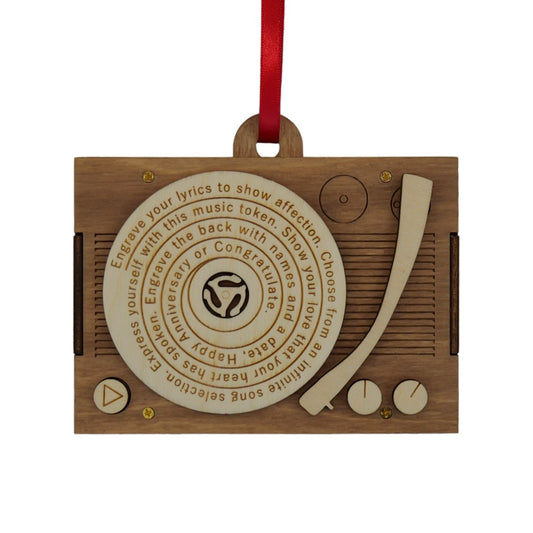 Engraved Record Player Ornament - Personal Photo, Audio, & Lyrics