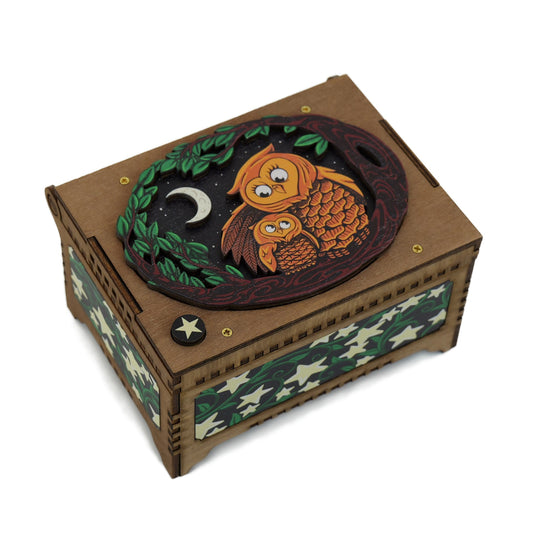 Colorful Mother and Baby Owl Music Box