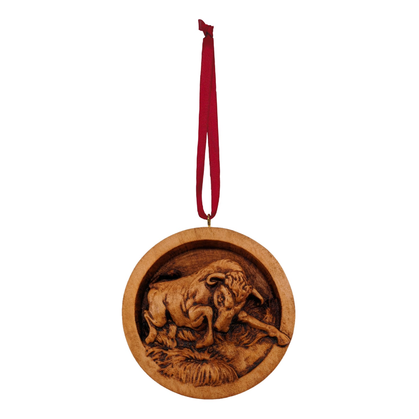 Bull Carved Wood Ornament