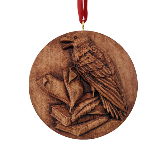 Raven Carved Wood Ornament