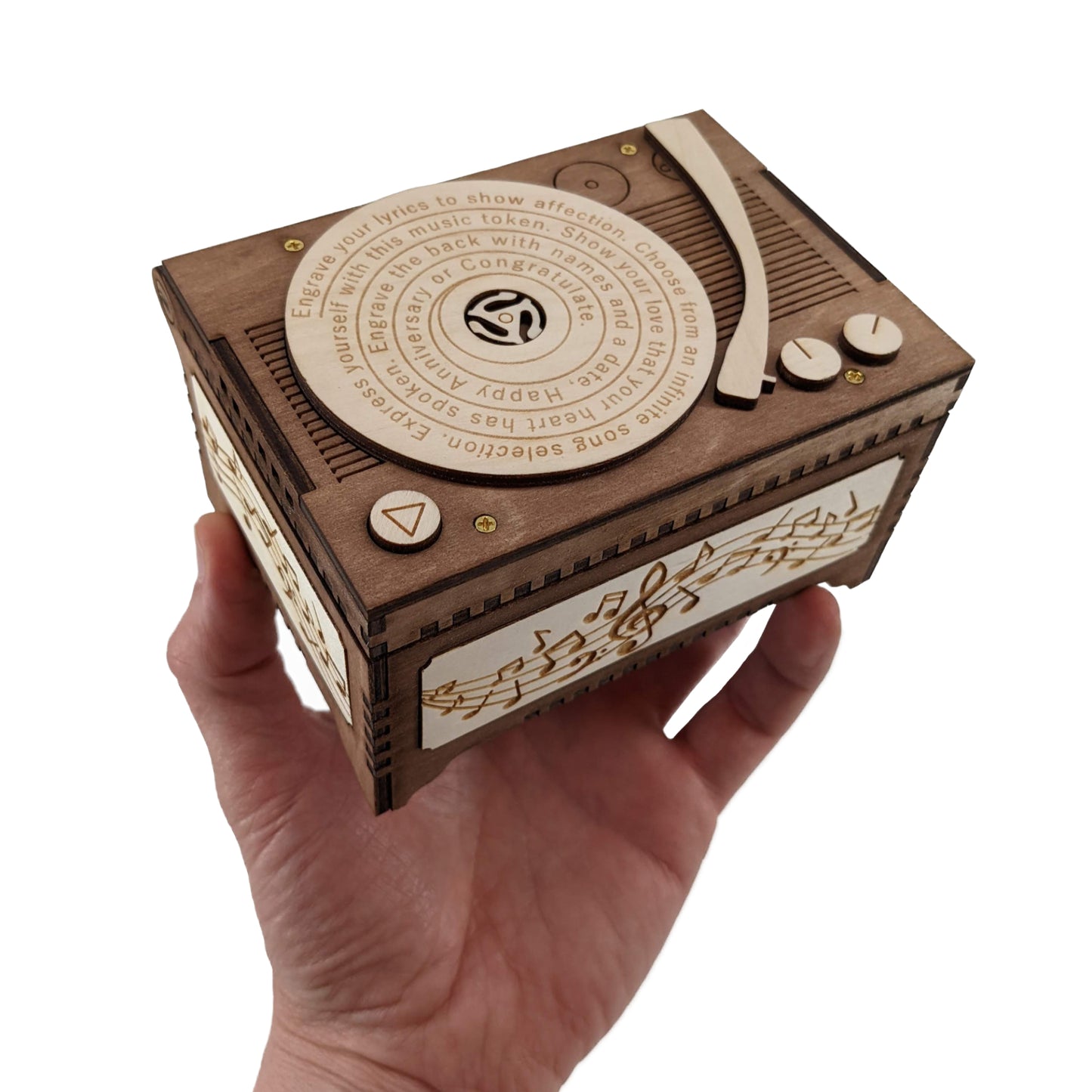 Engraved Record Player Music Box