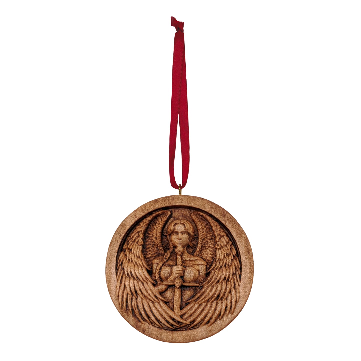 Angel Warrior Carved Wood Ornament