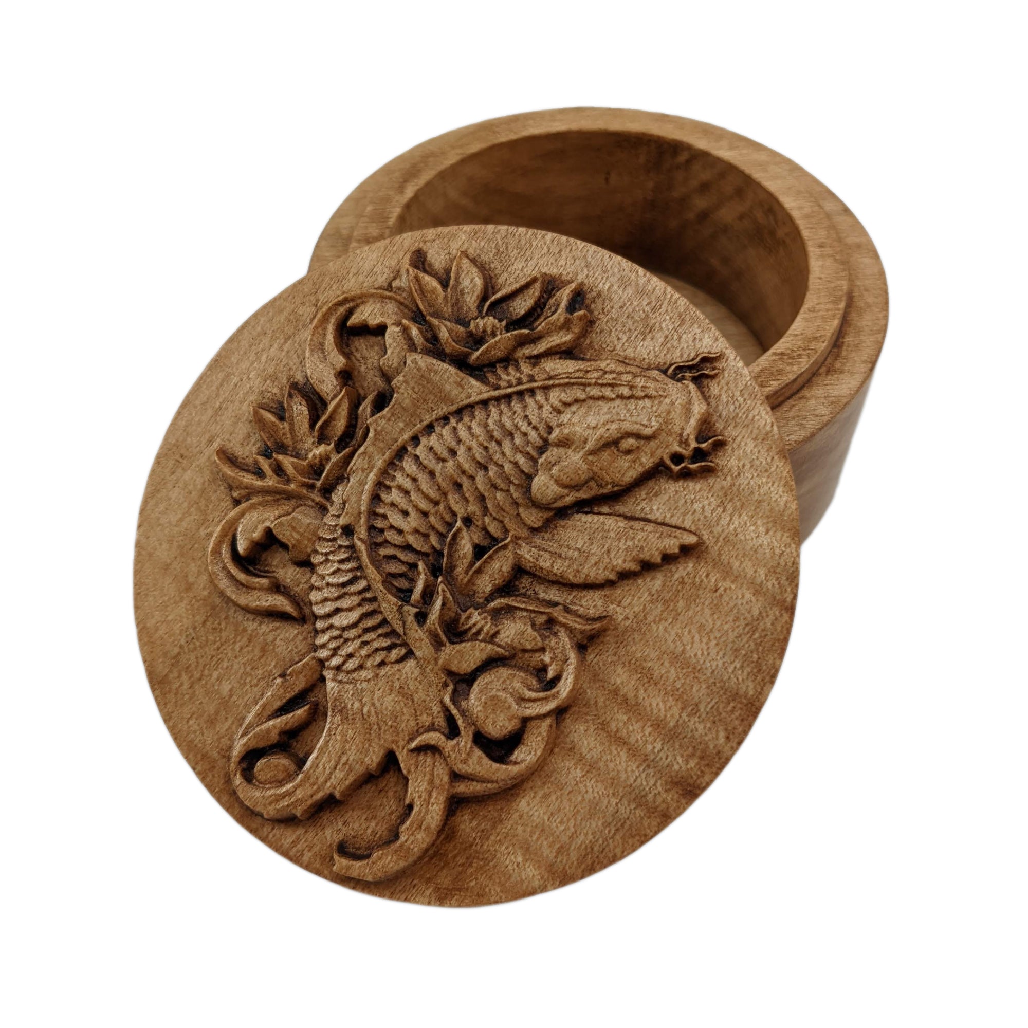 Koi Fish Carved Wood Keepsake Box – Davidson Workshop