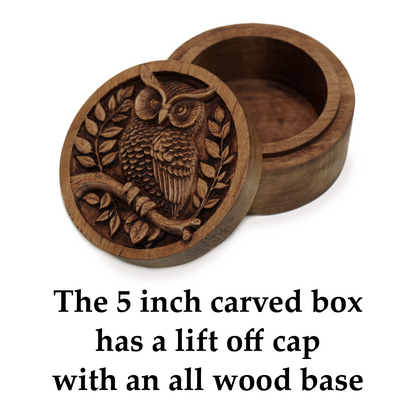 Owl Carved Wood Box