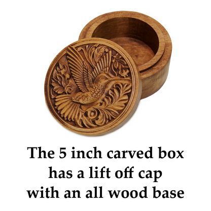 Hummingbird Carved Wood Box