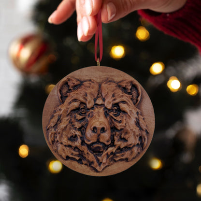 Bear Carved Wood Ornament