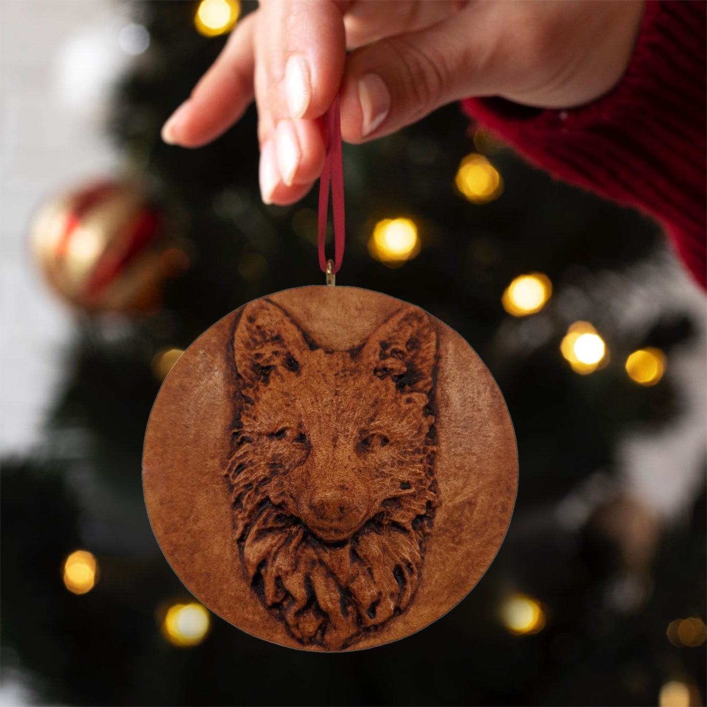 Fox Carved Wood Ornament