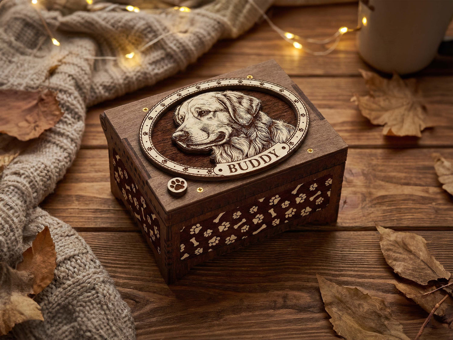 Golden Retriever Dog Custom Memorial Music Box, Urn