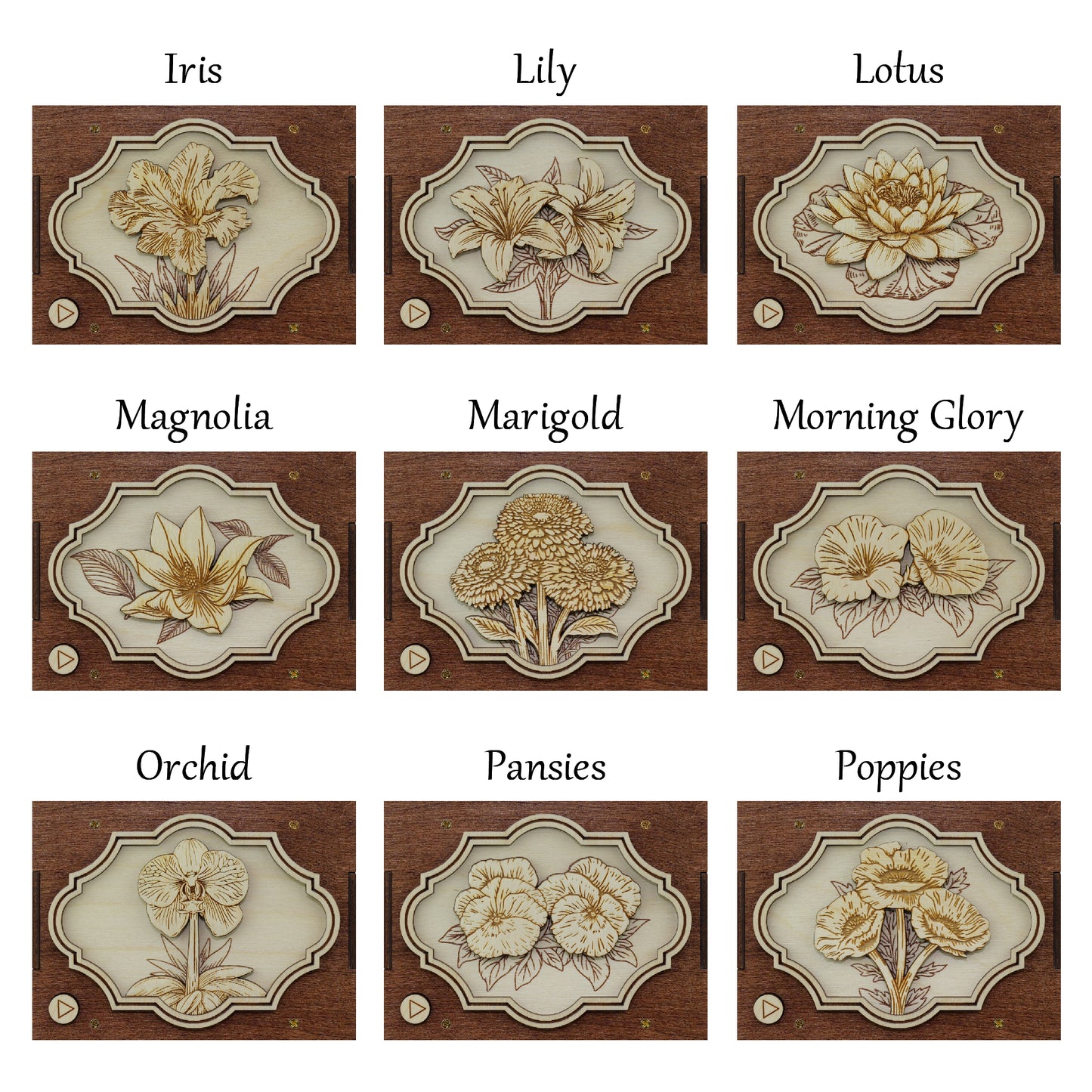 Engraved Flower Ornament | 21 Flower Choices