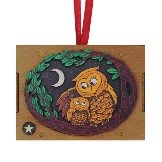 Colorful Mother & Baby Owl Ornament