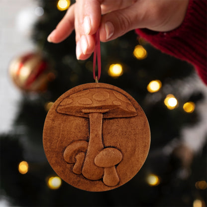 Mushroom Carved Wood Ornament