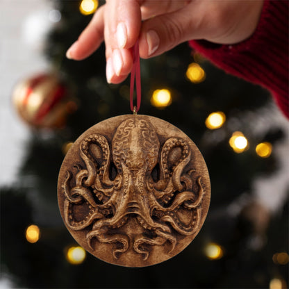 Octopus Carved Wood Ornament