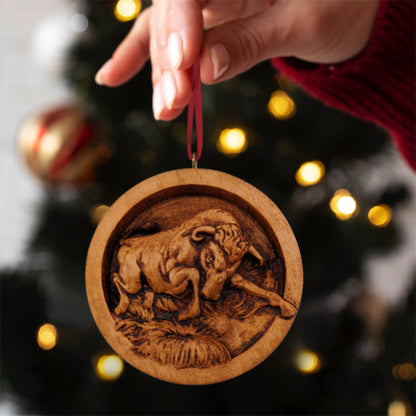 Bull Carved Wood Ornament