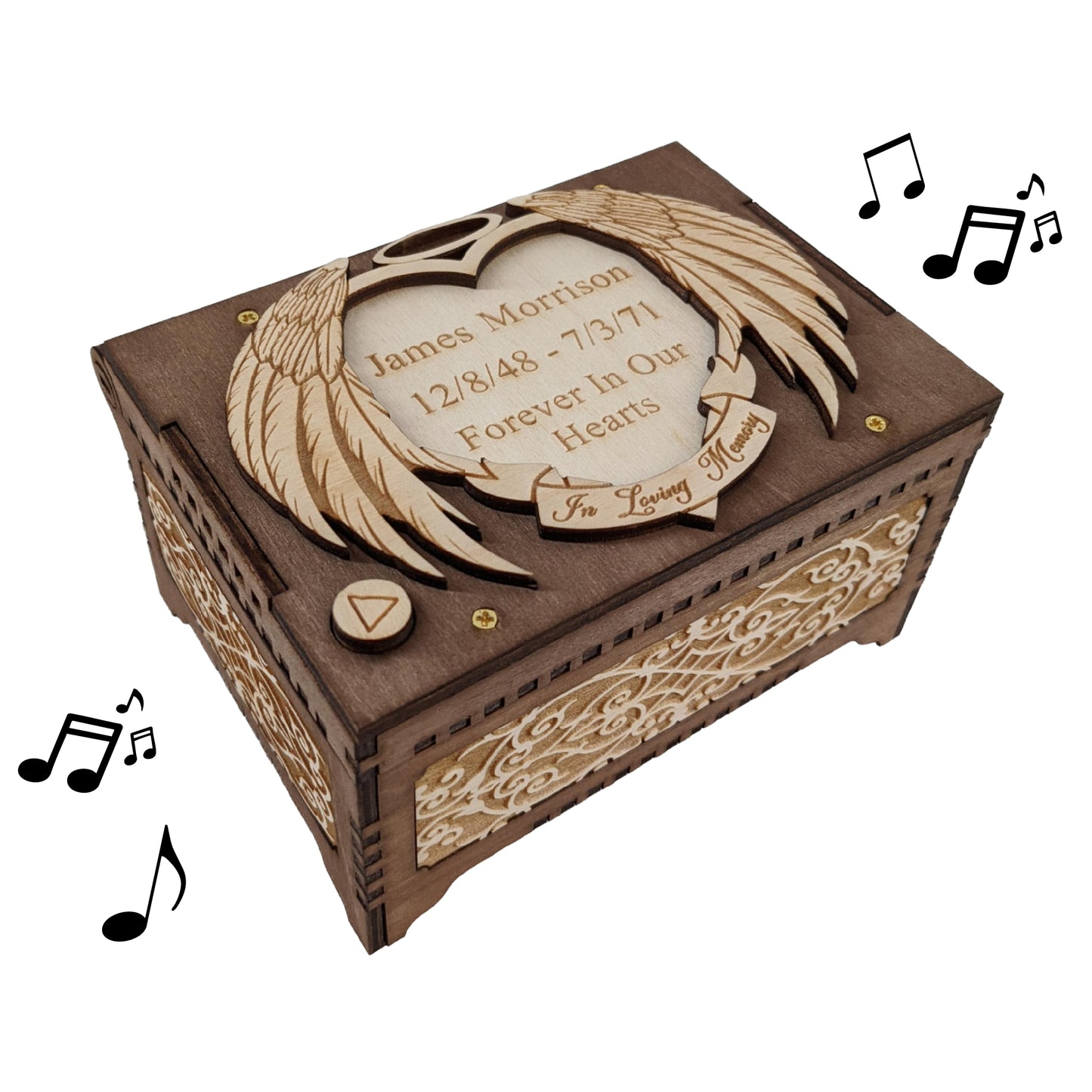 Engraved Angel Wings Music Box