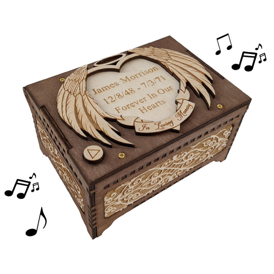 Engraved Angel Wings Music Box