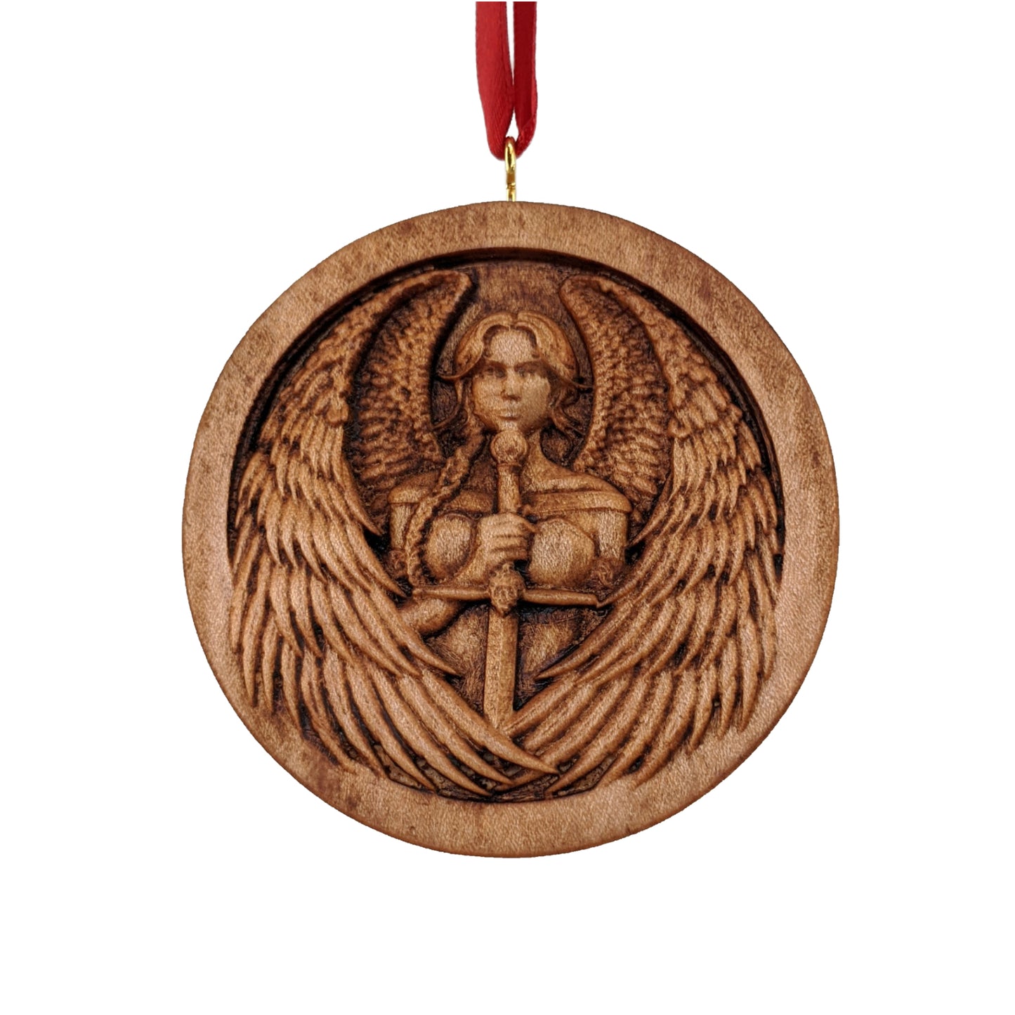 Angel Warrior Carved Wood Ornament