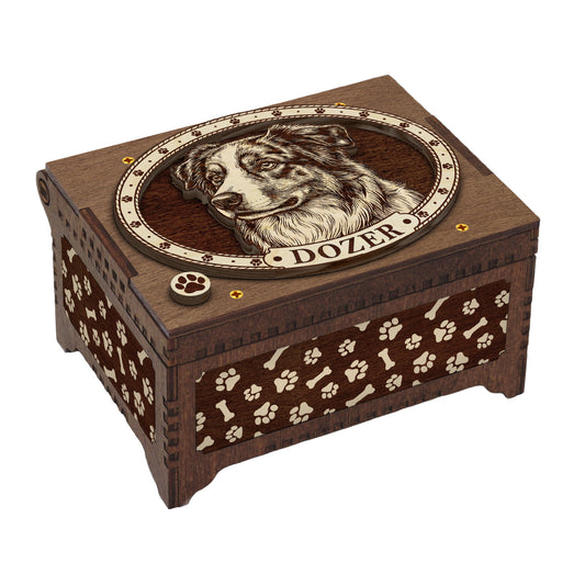 Australian Shepherd Dog Custom Memorial Music Box, Urn