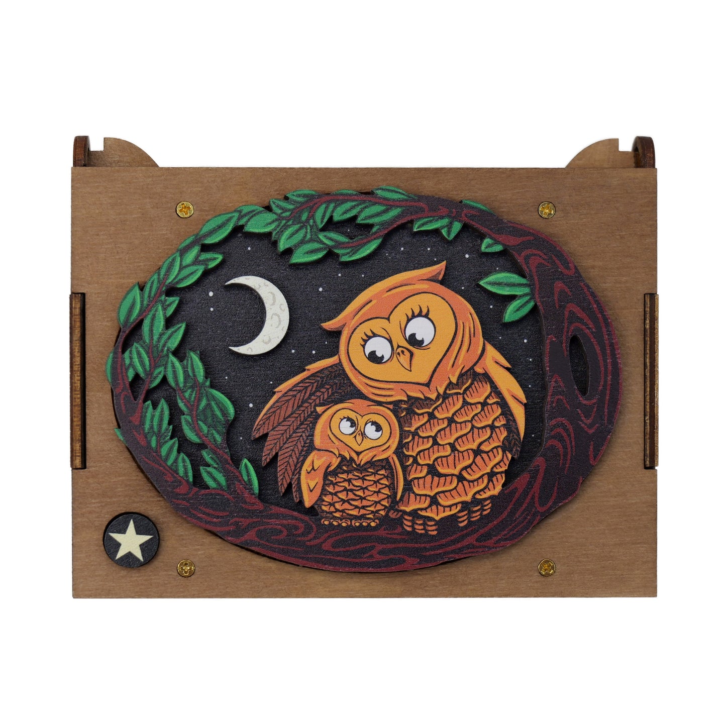 Colorful Mother and Baby Owl Music Box