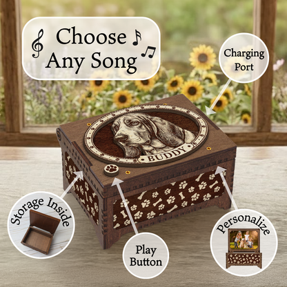 Basset Hound Dog Custom Memorial Music Box, Keepsake Urn