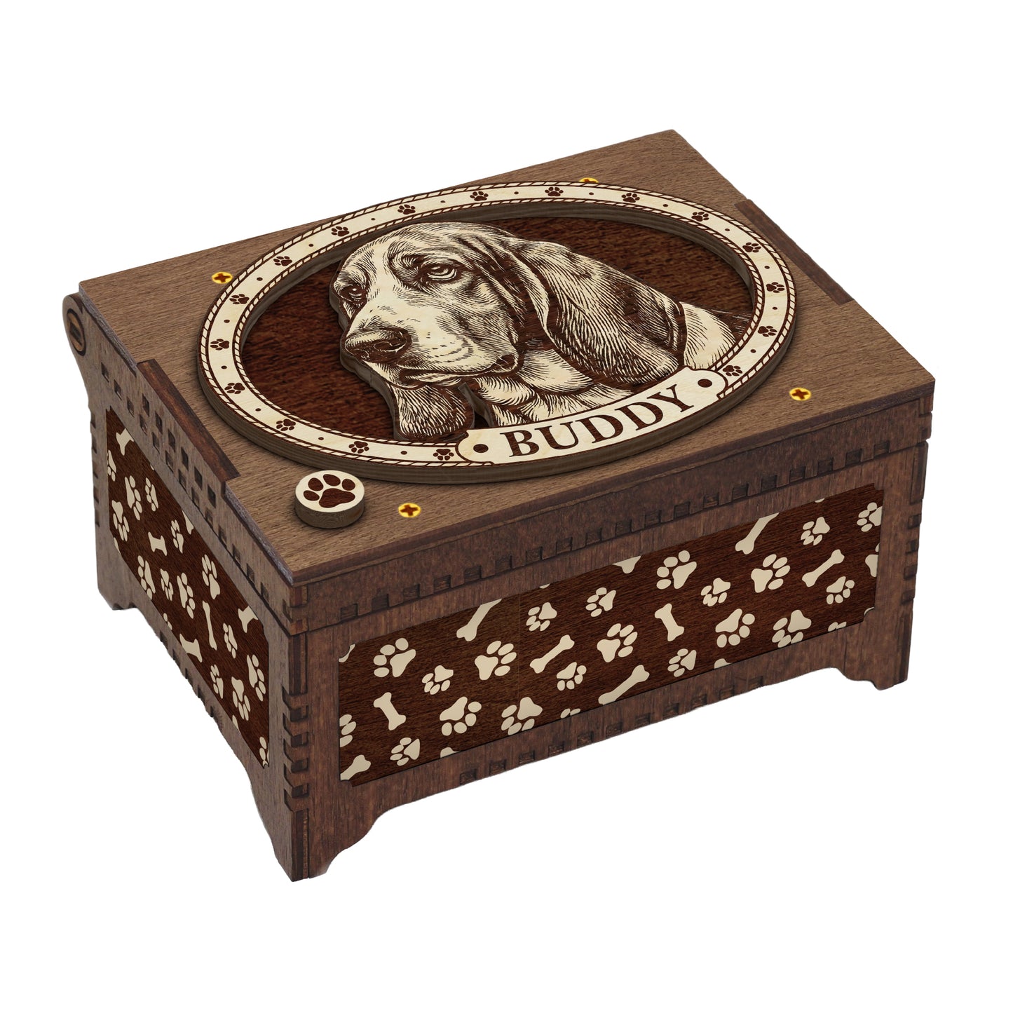 Basset Hound Dog Custom Memorial Music Box, Keepsake Urn