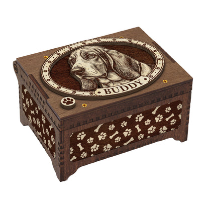 Basset Hound Dog Custom Memorial Music Box, Keepsake Urn