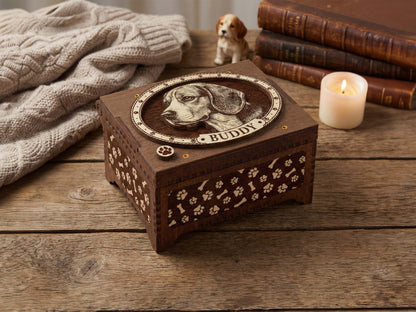 Beagle Dog Custom Memorial Music Box, Keepsake Urn