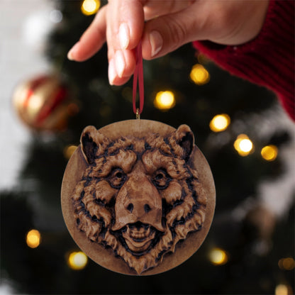 Bear Carved Wood Ornament