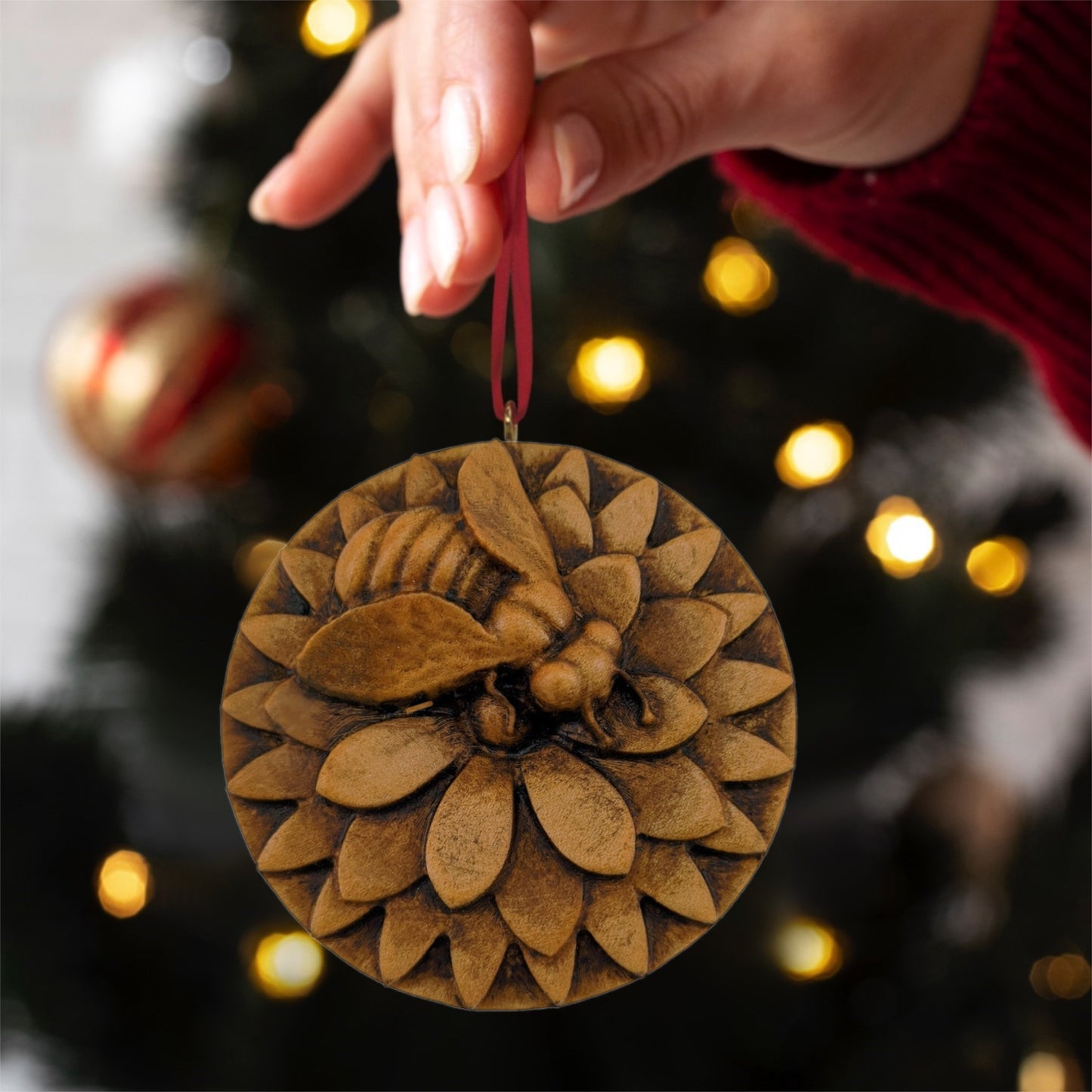 Bee Carved Wood Ornament