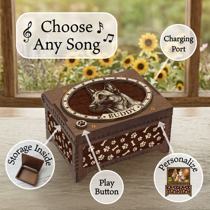 Belgian Malinois Dog Custom Memorial Music Box, Keepsake Urn