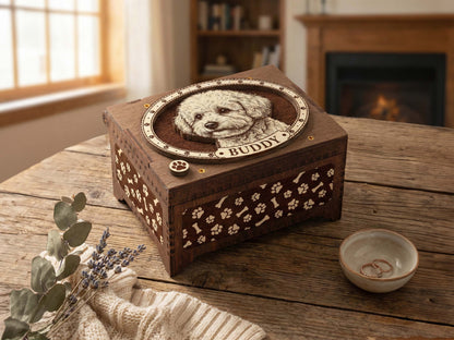 Bichon Frise Dog Custom Memorial Music Box, Urn
