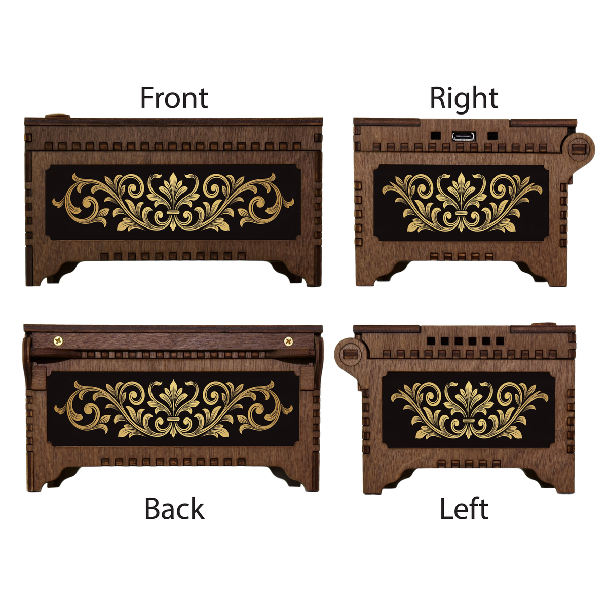 Monogram Wooden Music Box, Baroque Black & Gold Custom Initial Keepsake