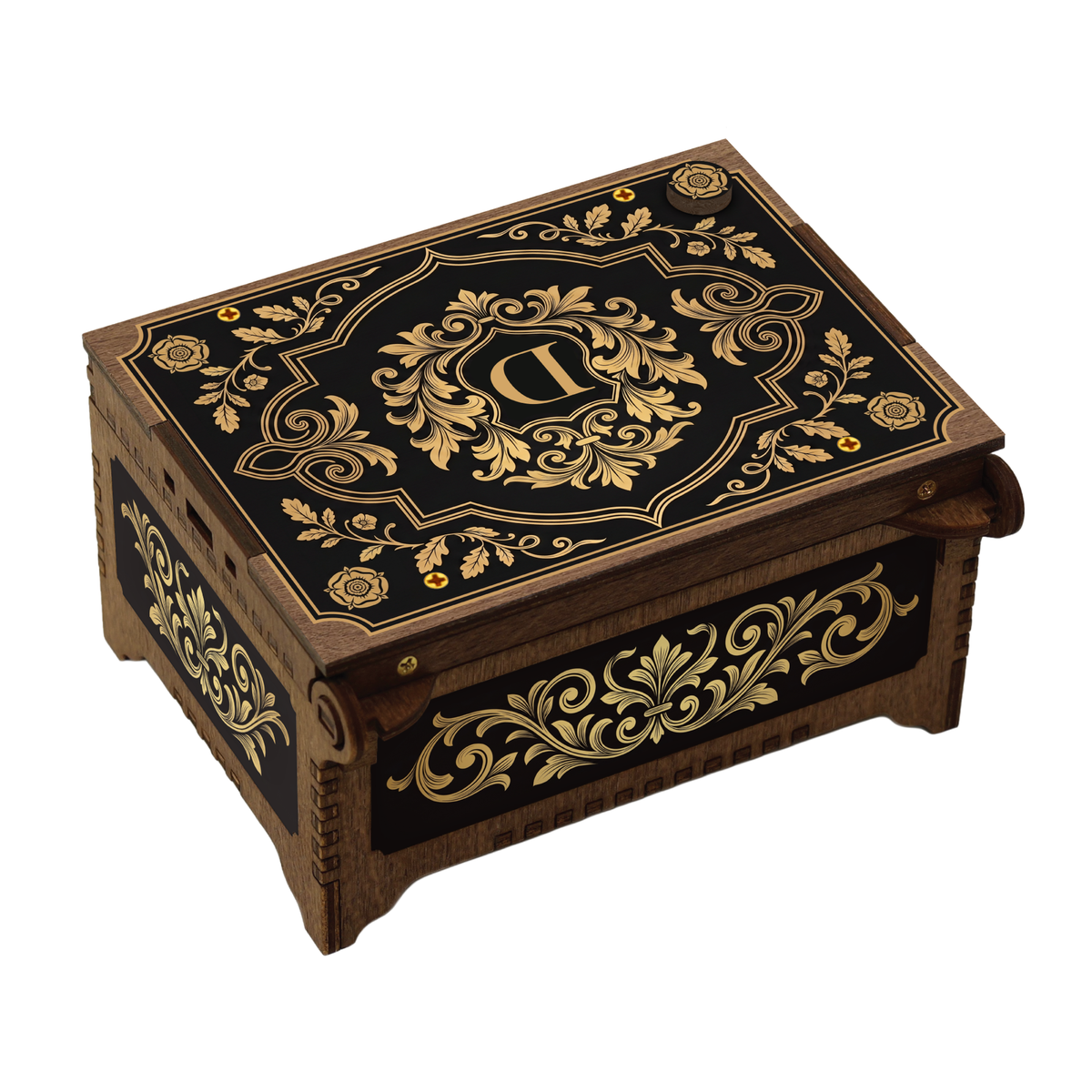Monogram Wooden Music Box, Baroque Black & Gold Custom Initial Keepsake