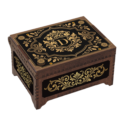 Monogram Wooden Music Box, Baroque Black & Gold Custom Initial Keepsake