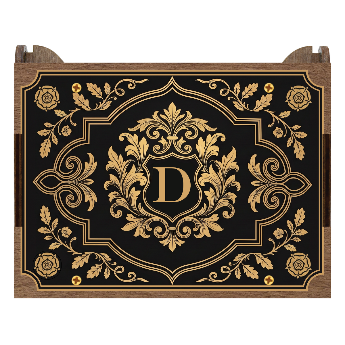 Monogram Wooden Music Box, Baroque Black & Gold Custom Initial Keepsake