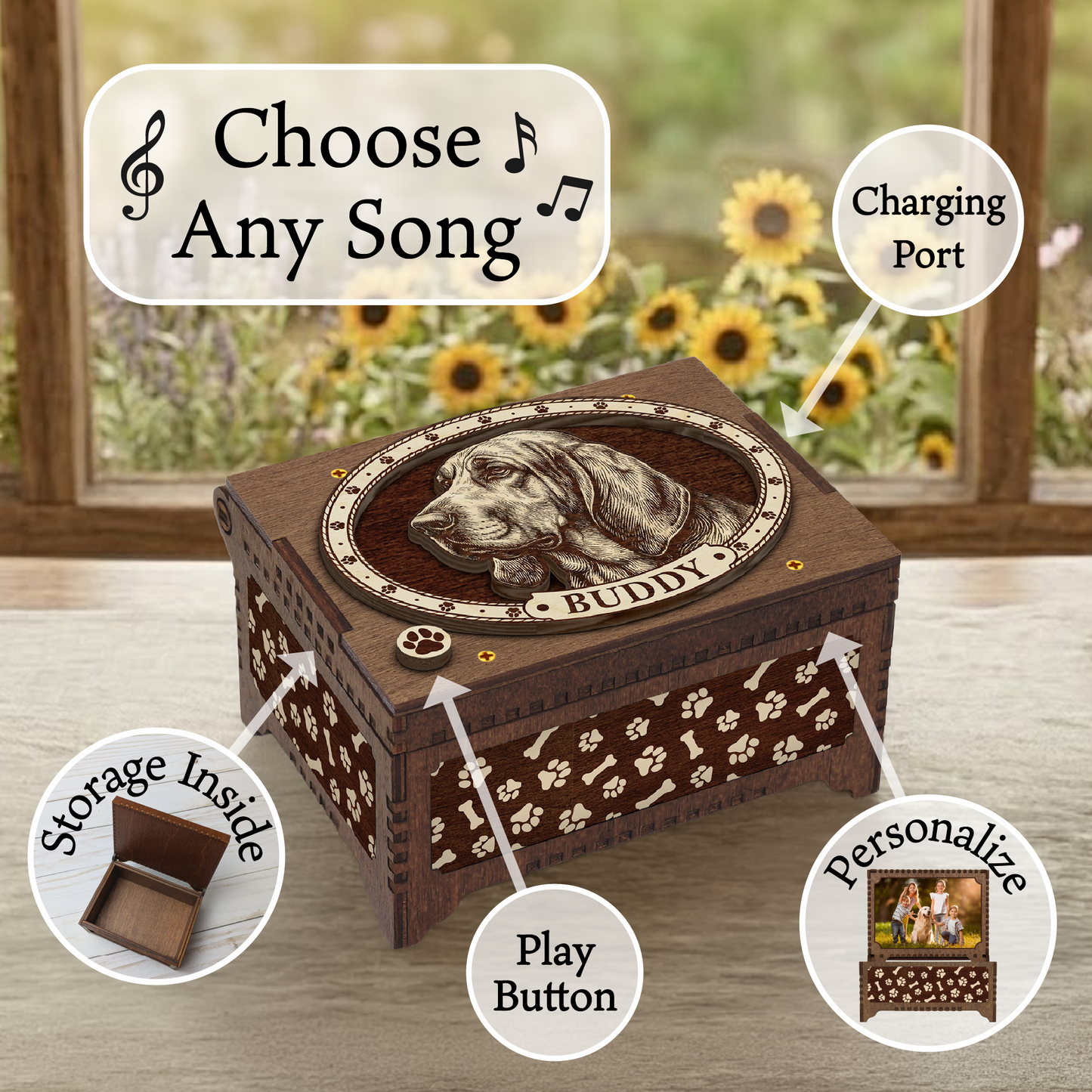 Bloodhound Custom Memorial Music Box, Keepsake Urn