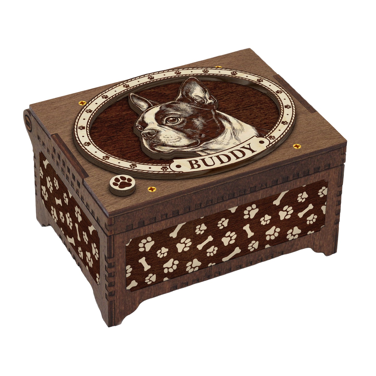 Boston Terrier Dog Custom Memorial Music Box, Urn